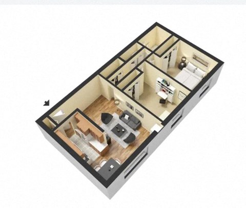 Floor plan for 2 beds, 1 bath, 866 sqft